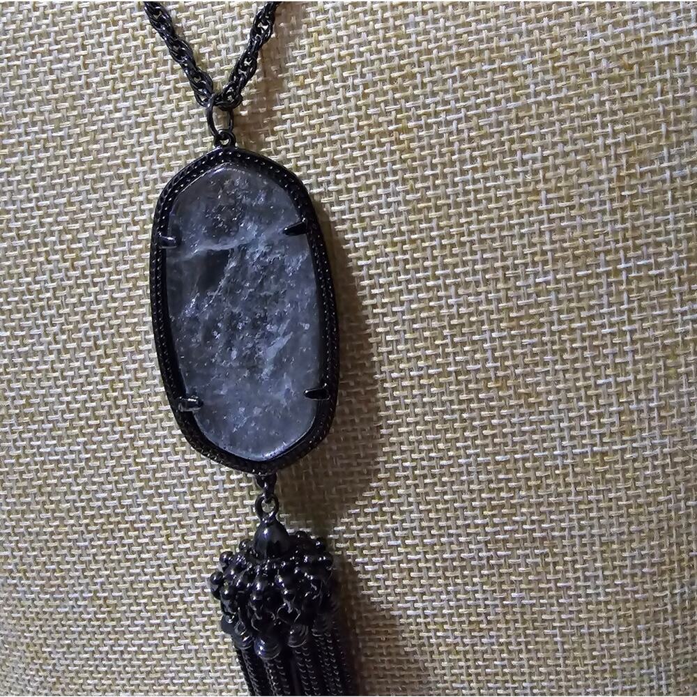 Kendra Scott Rose Gunmetal and Mirror Rock Rayne‎ long Tassel Necklace - Picture 8 of 9